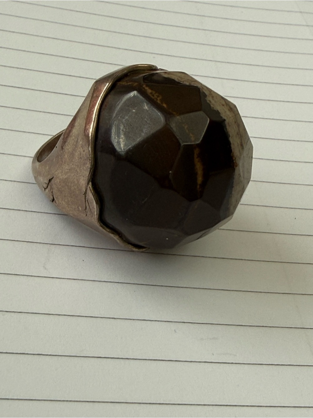 Vintage Chunky   Large silver Faceted brown and grey quartz Stone Statement Ring